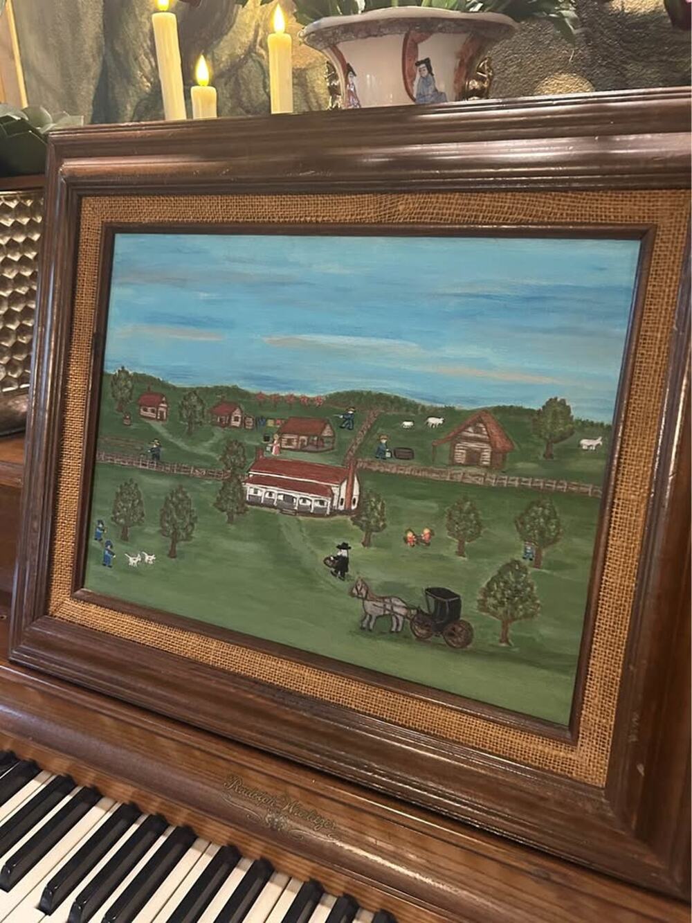 Charming Framed 1980s Folk Art Painting The Boyd Homestead Grandma Moses Style